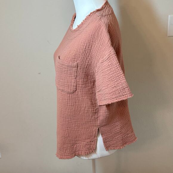 Entro Pink Double Gauze Boho Cropped Top Raw Hem Medium Boutique - Picture 2 of 10